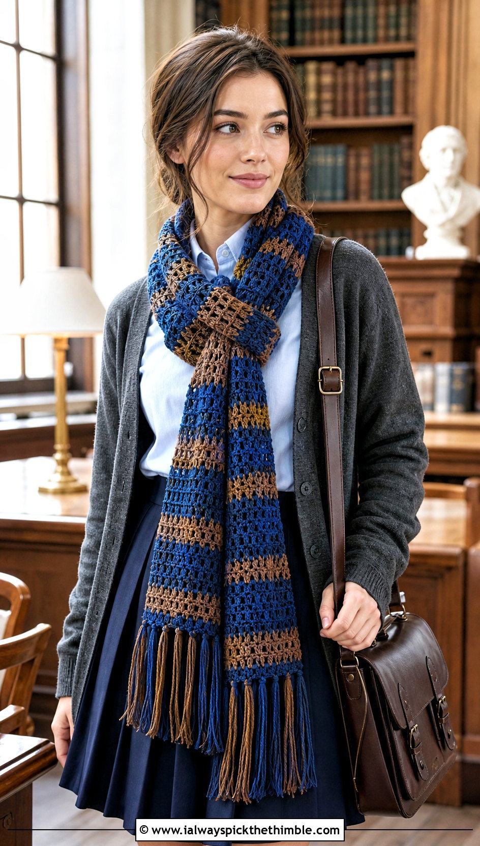 Ravenclaw Fringed Crochet Harry Potter Scarf With Pleated Skirt - 25 crochet harry potter scarf outfit ideas