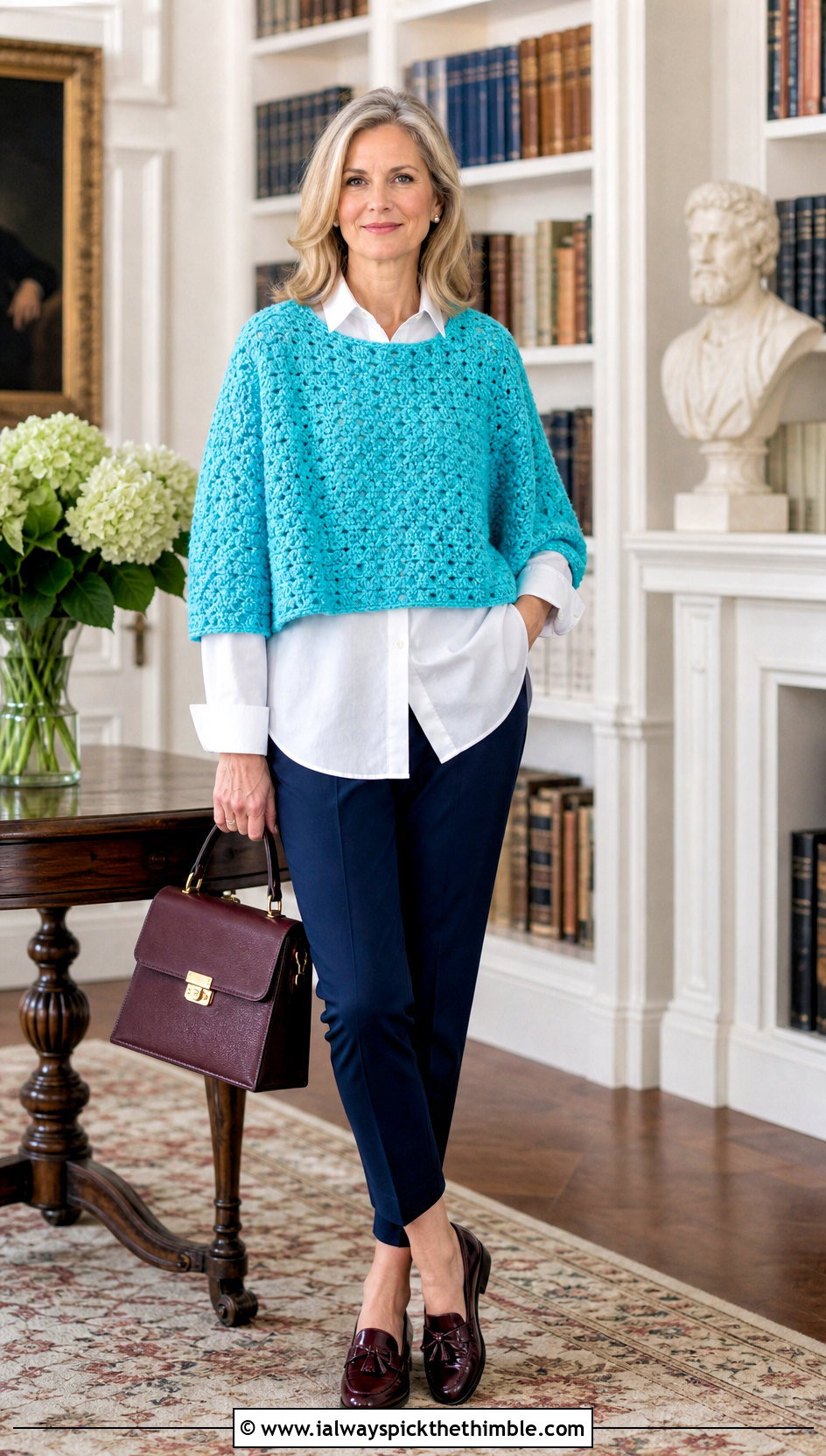 Rectangle Chunky Crochet Shrug With White Shirt - 20 Chunky Crochet Shrug outfit ideas