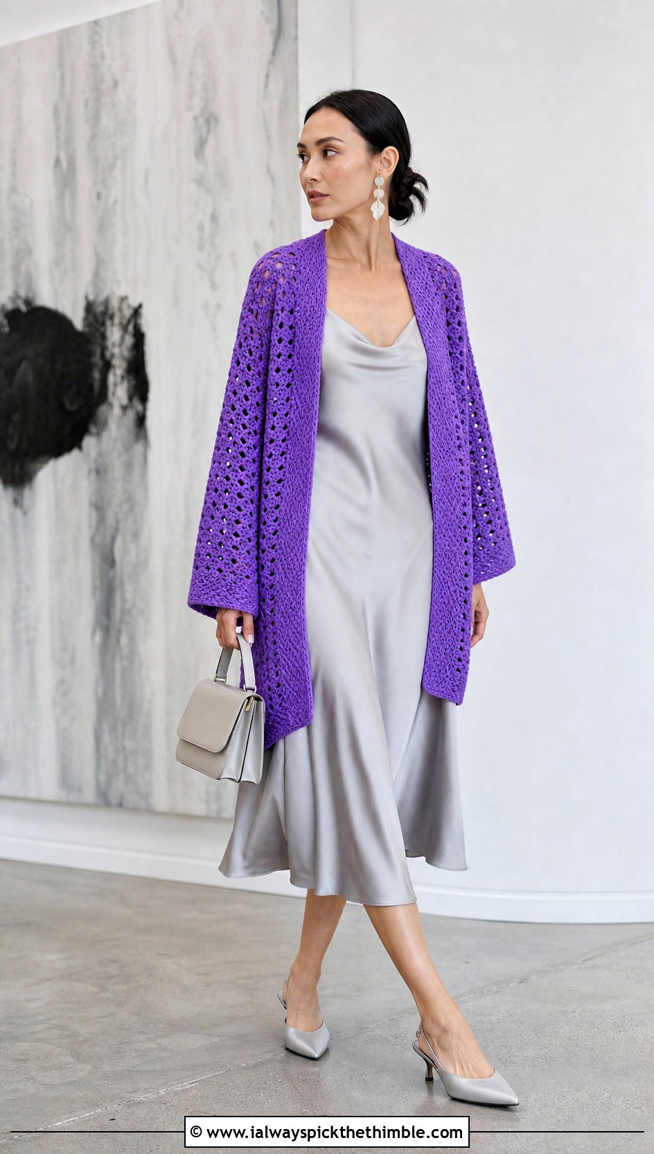 Rectangle Crochet Cardigan With Slip Dress - 20 crochet clothing for beginners outfit ideas