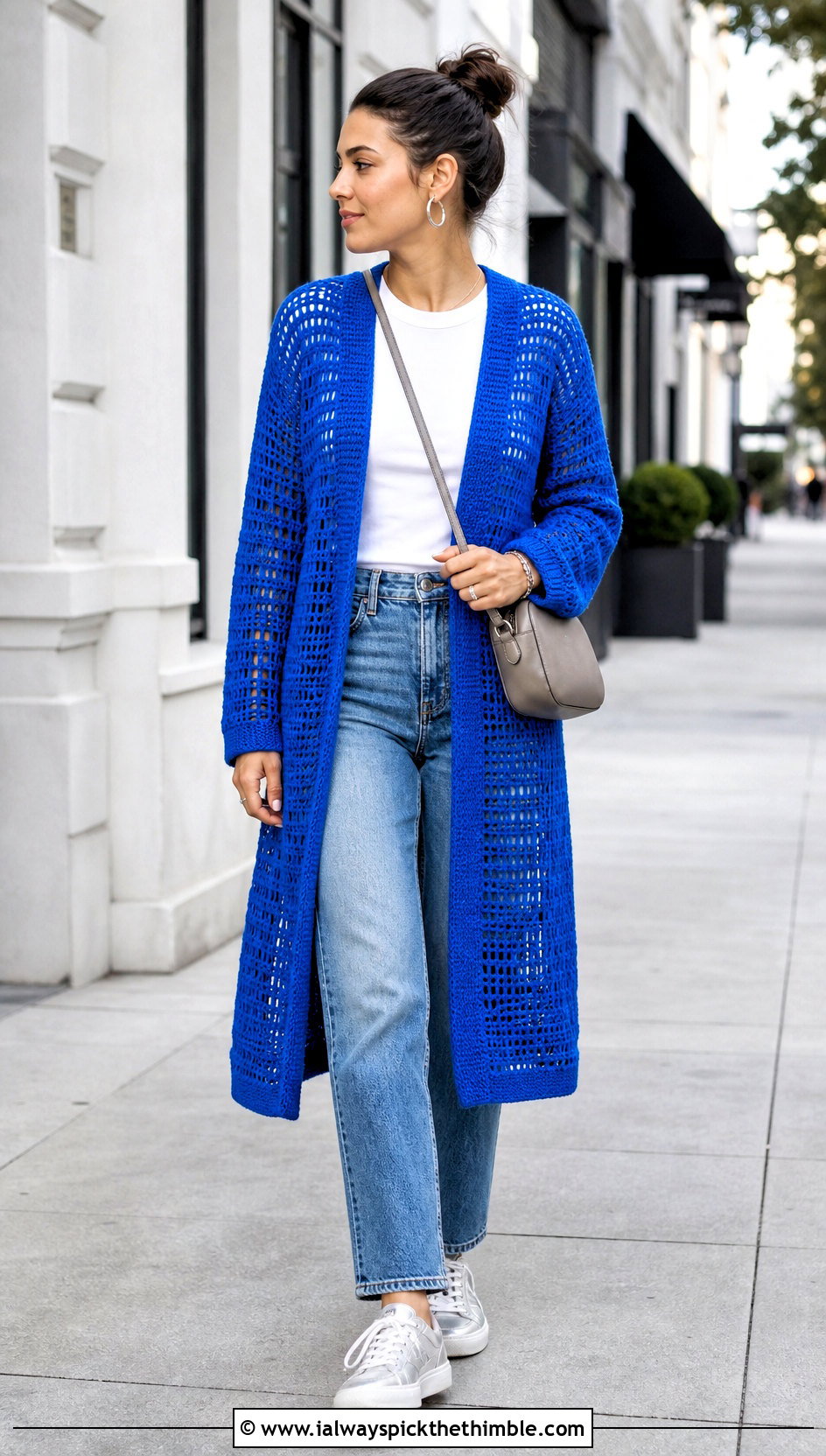 Rectangle Crochet One Piece Cardigan With Straight Jeans - 20 crochet one piece cardigan outfit ideas
