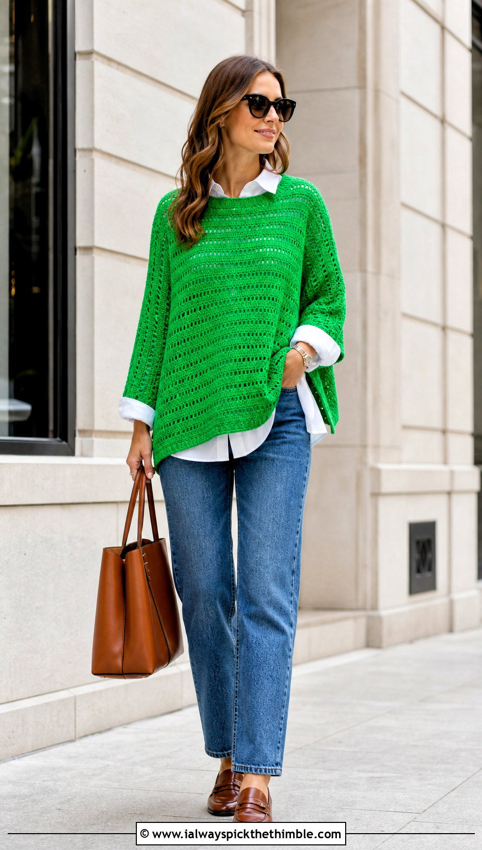 Rectangle Crochet Poncho With White Shirt And Jeans - 25 crochet ponchos outfit ideas