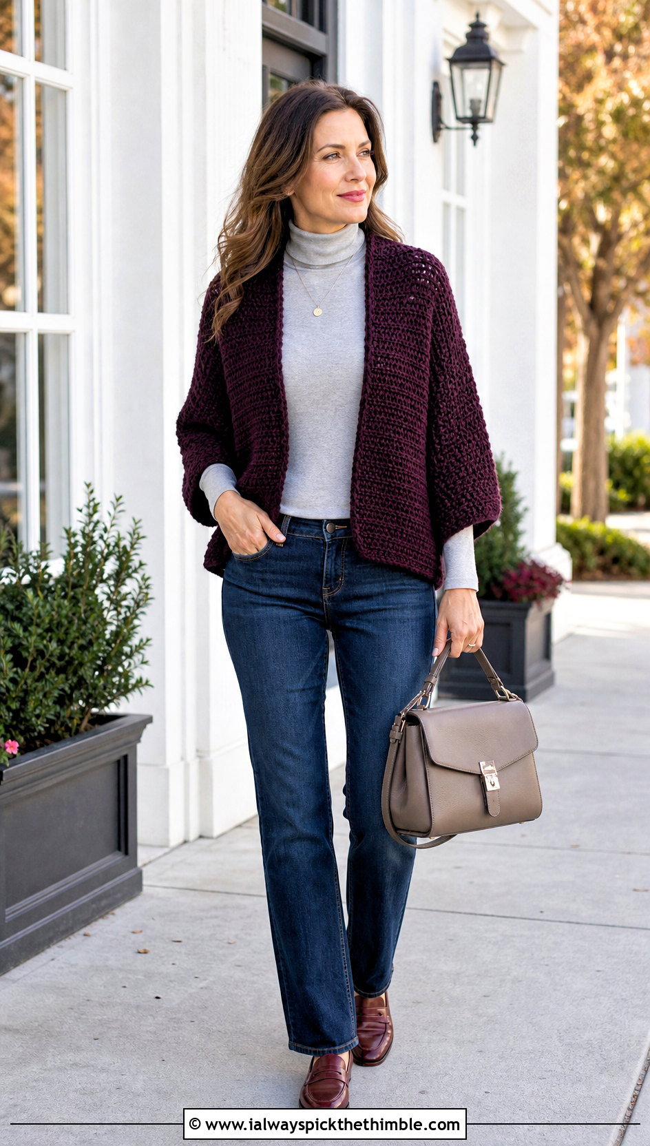 Rectangle Crochet Shrug With Turtleneck And Jeans - 20 cute crochet shrug outfit ideas