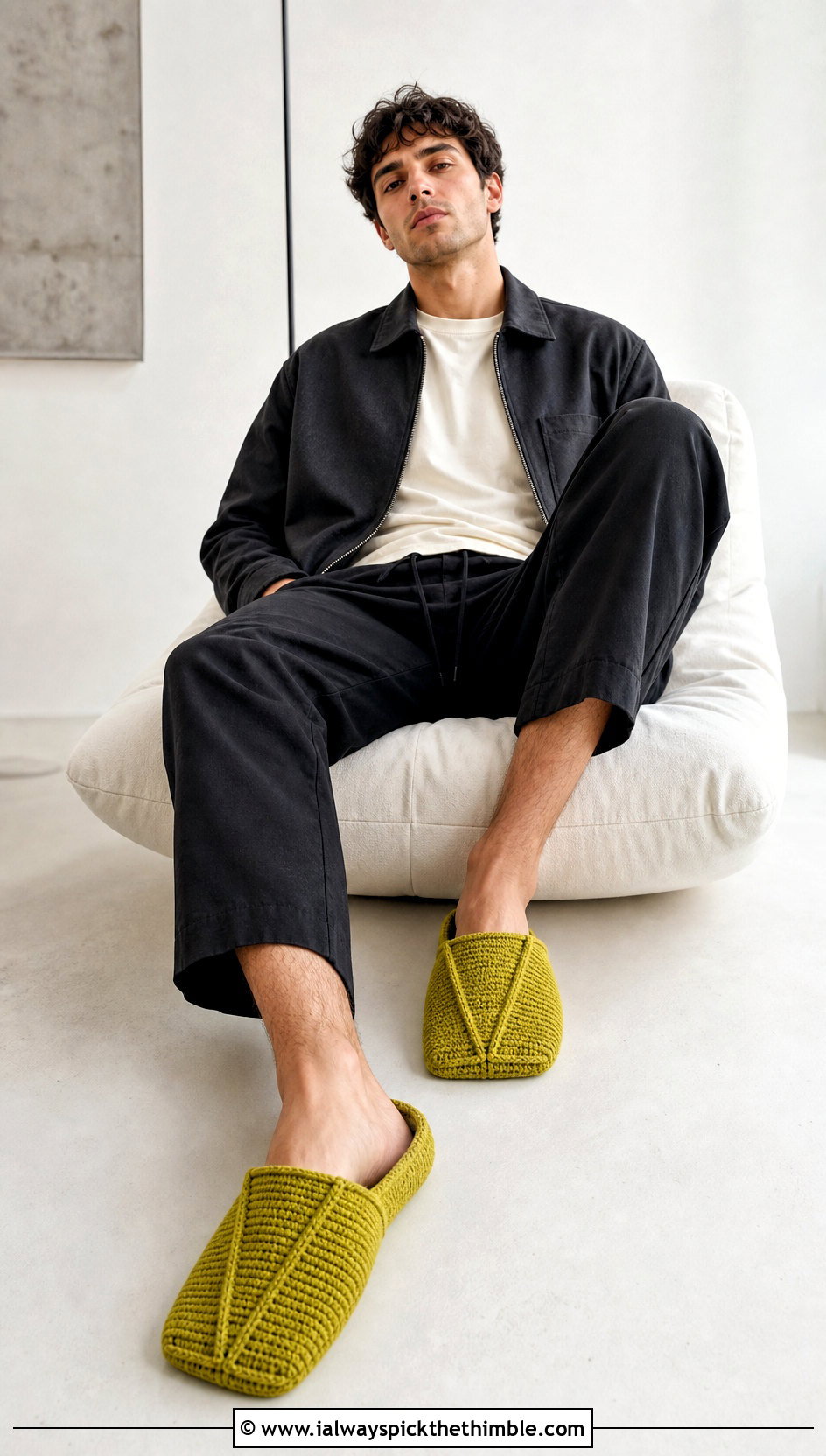 Rectangle Crochet Slippers With Minimal Outfit - 20 crochet men's slippers outfit ideas