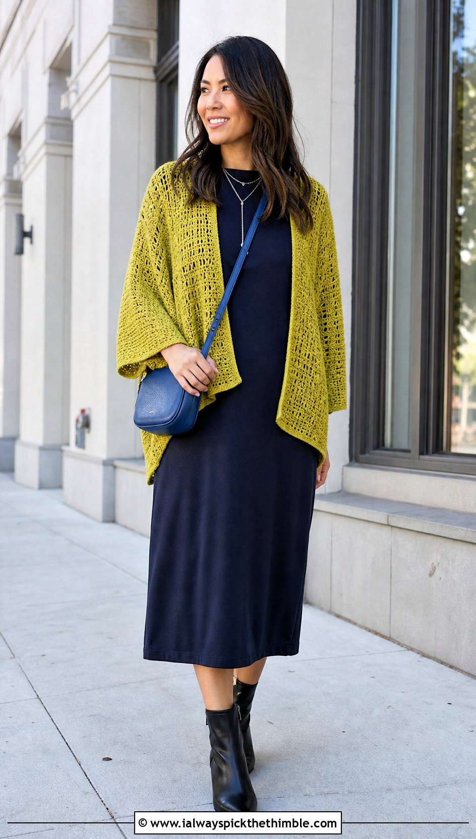 Rectangle Crochet Top Shrug With T Shirt Dress - 20 crochet top shrug outfit ideas