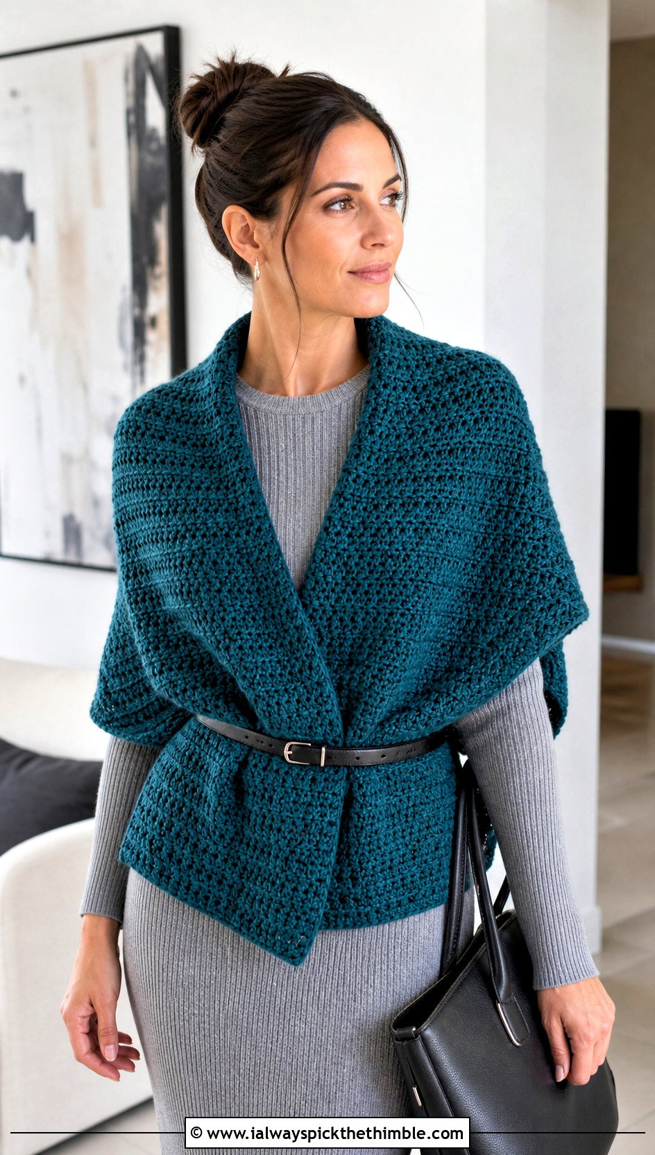 Rectangular 1 Skein Crochet Wrap With Sweater Dress And Loafers - 15 Easy 1 Skein Crochet Shawl outfit ideas