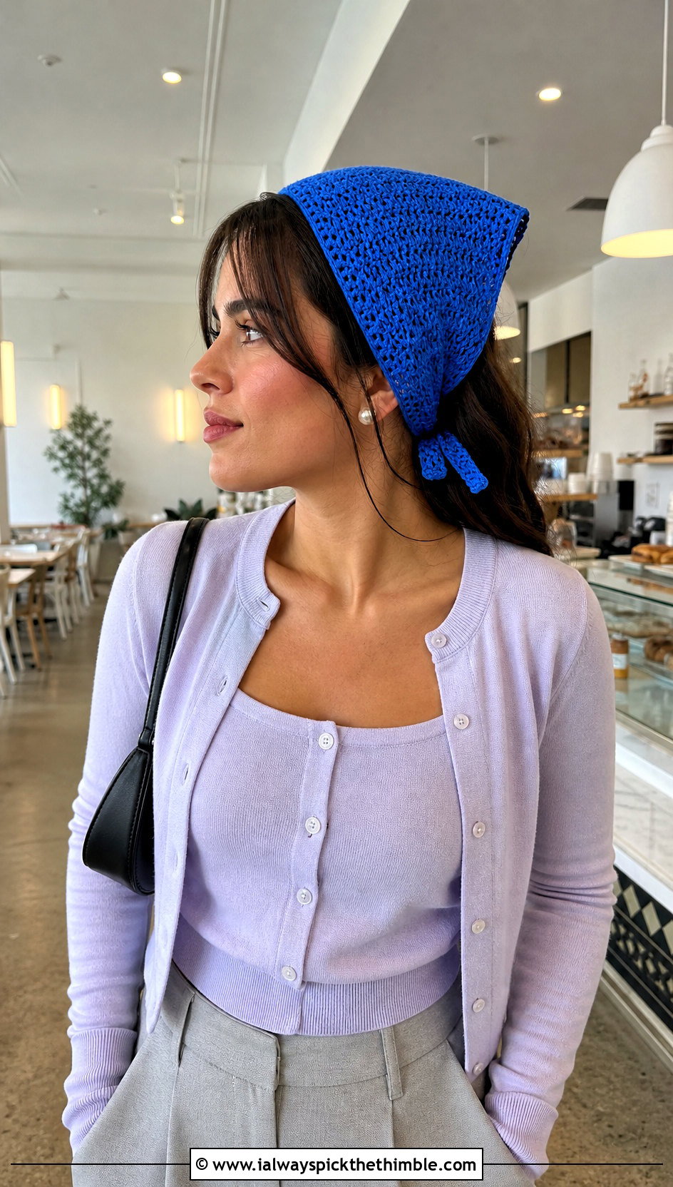 Rectangular Crochet Head Scarf With Cardigan Set - 25 crochet head scarf outfit ideas