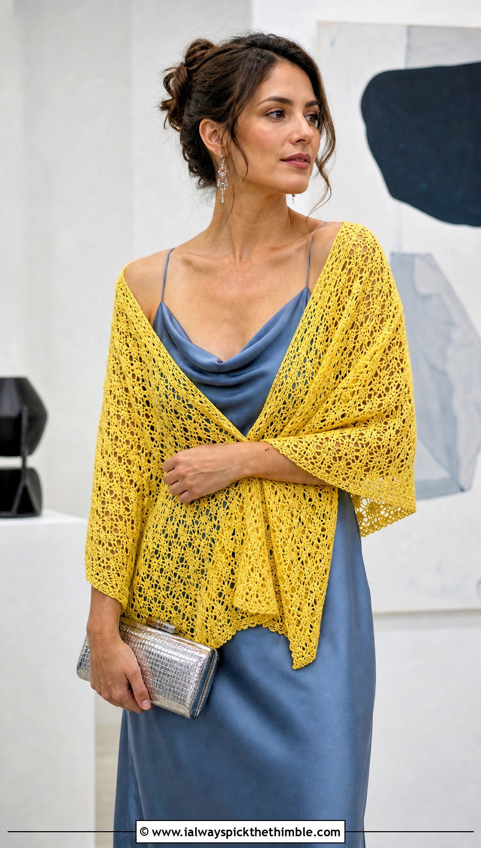 Rectangular Crochet Lace Stole With Slip Dress - 20 easy crochet lace shawl outfit ideas
