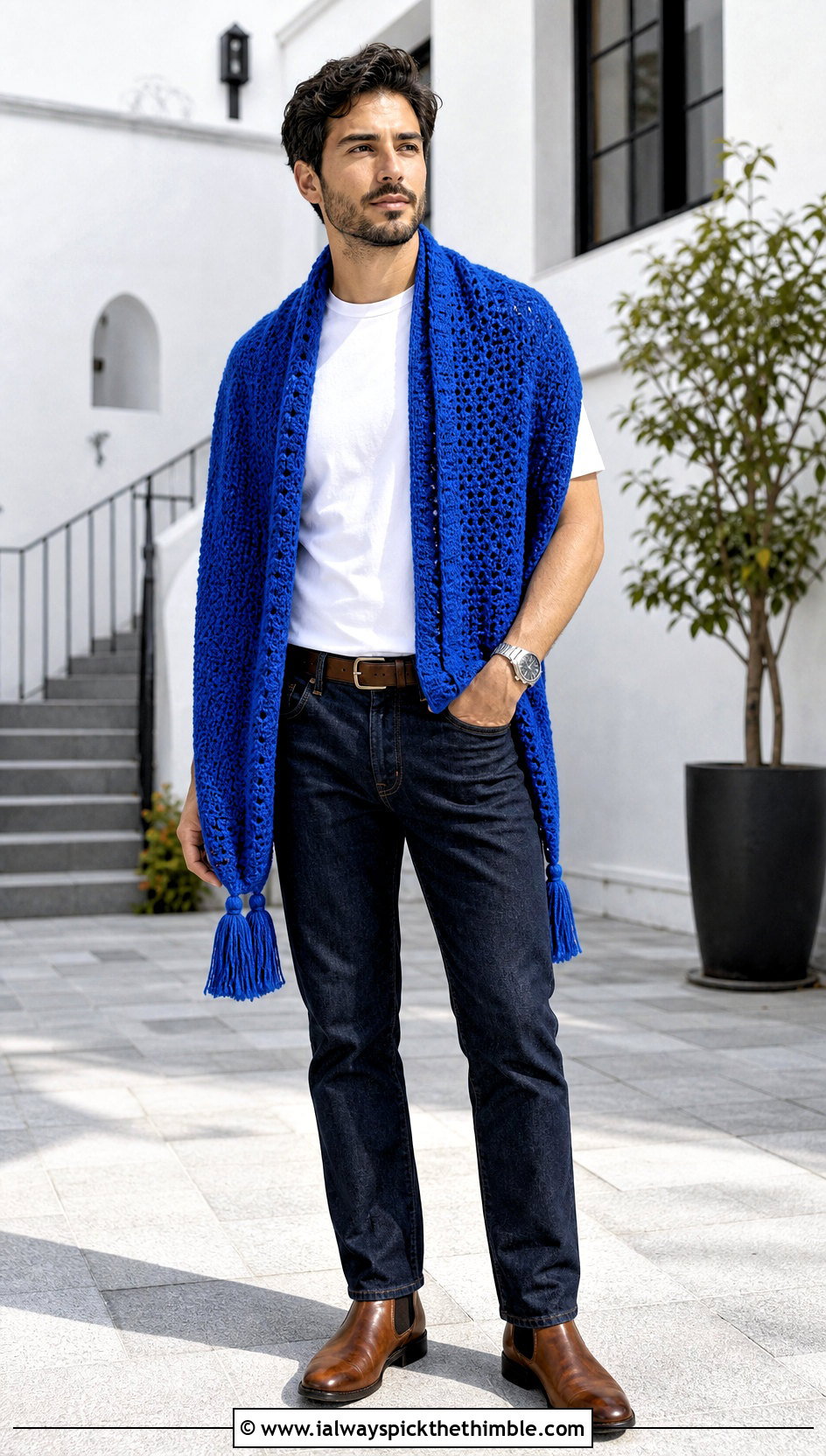 Rectangular Crochet Prayer Shawl With Jeans And Boots - 20 Mens Crochet Prayer Shawl outfit ideas