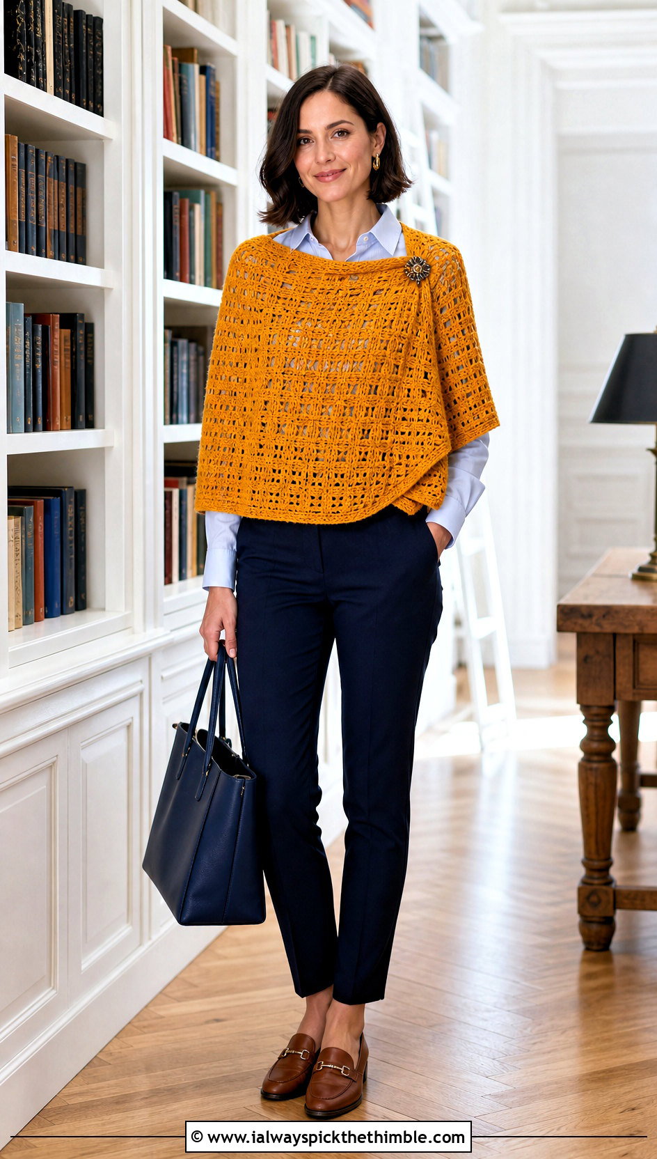 Rectangular Crochet Shawl Sweater With Button Down Shirt - 20 crochet shawl sweater outfit ideas