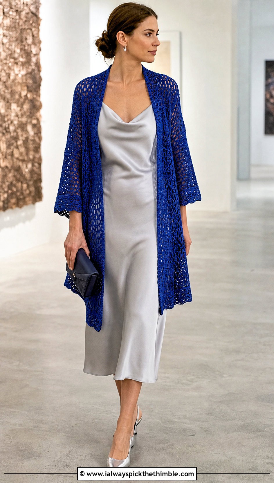 Rectangular Crochet Shawl With Sleeves And Satin Slip Dress - 25 crochet shawl with sleeves outfit ideas