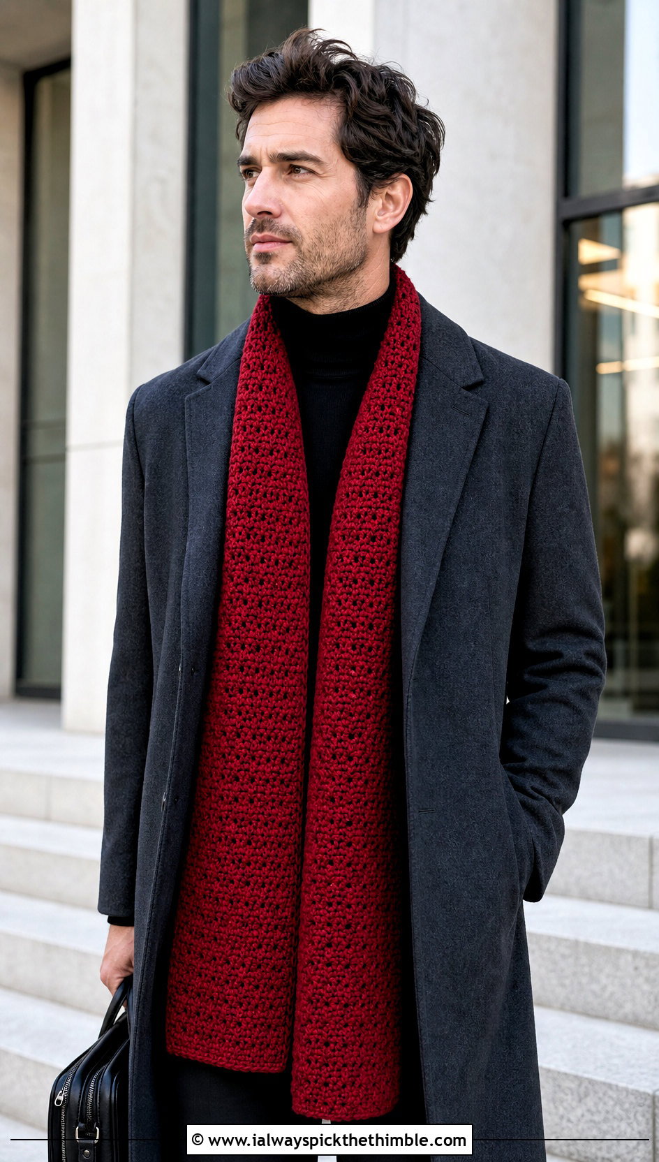 Rectangular Crochet Shawl With Tailored Coat - 20 crochet shawl for men outfit ideas