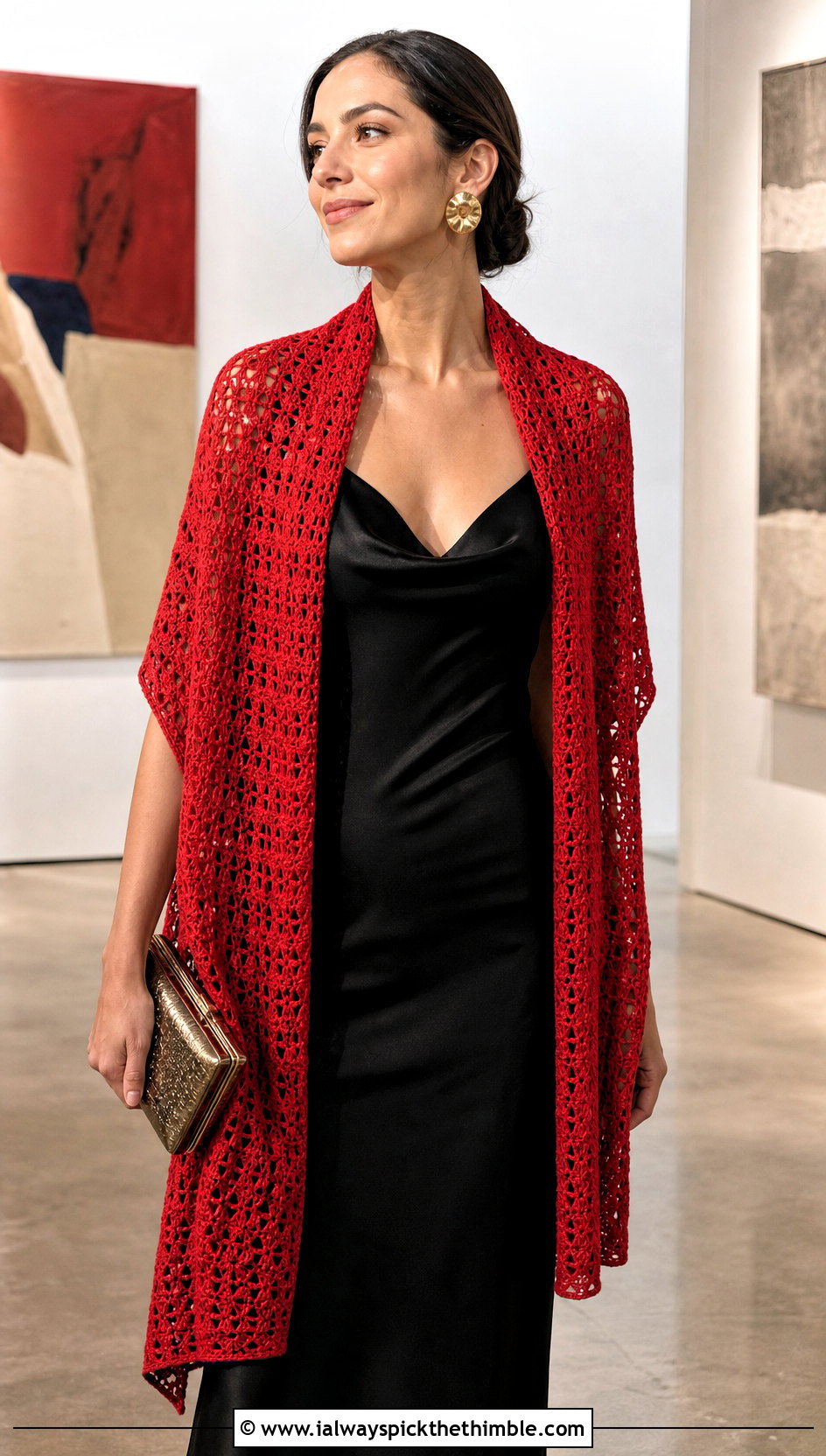 Rectangular Crochet Stole With Slip Dress - 20 crochet for shawls outfit ideas