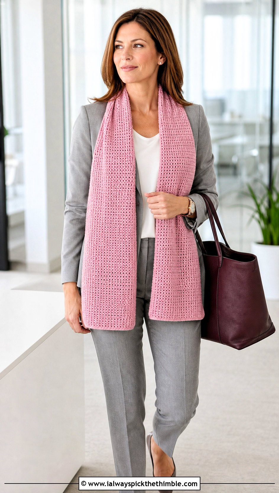 Rectangular Crochet Stole With a Pantsuit - 20 one skein crochet shawl outfit ideas