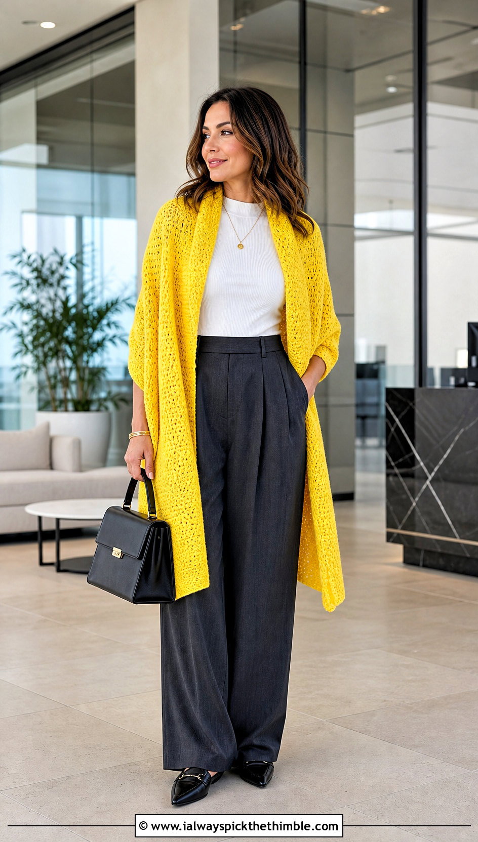Rectangular Crochet Wrap With Tailored Trousers - 25 Crocheted Shawls And Wraps outfit ideas