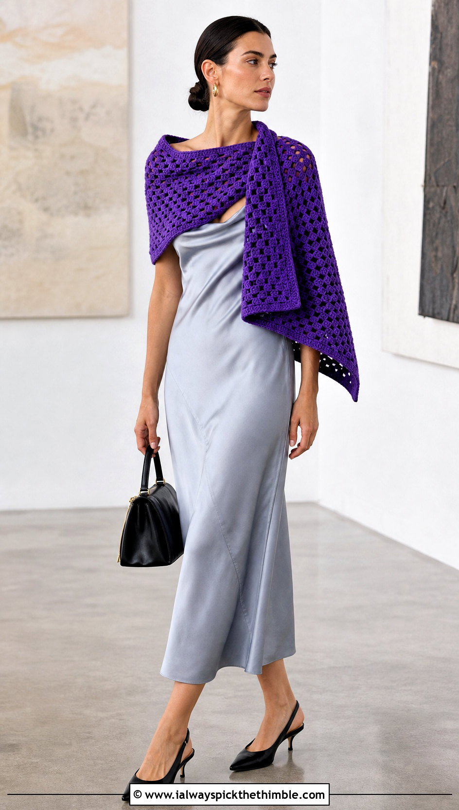 Rectangular Granny Wrap With Slip Dress - 15 Granny Crochet Shawl outfit ideas