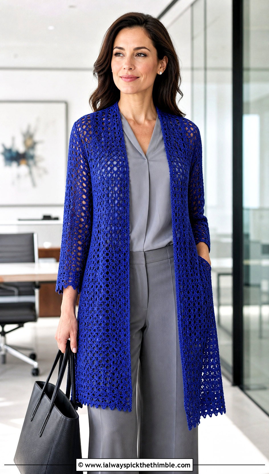 Rectangular Lace Crochet Stole With Wide Leg Trousers - 20 Lace Crochet Shawl outfit ideas