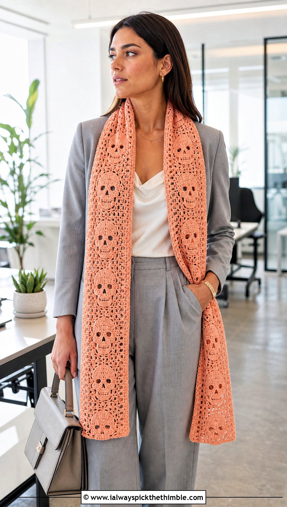 Rectangular Lost Souls Stole With Tailored Suit - 15 Lost Soul Crochet Shawl outfit ideas