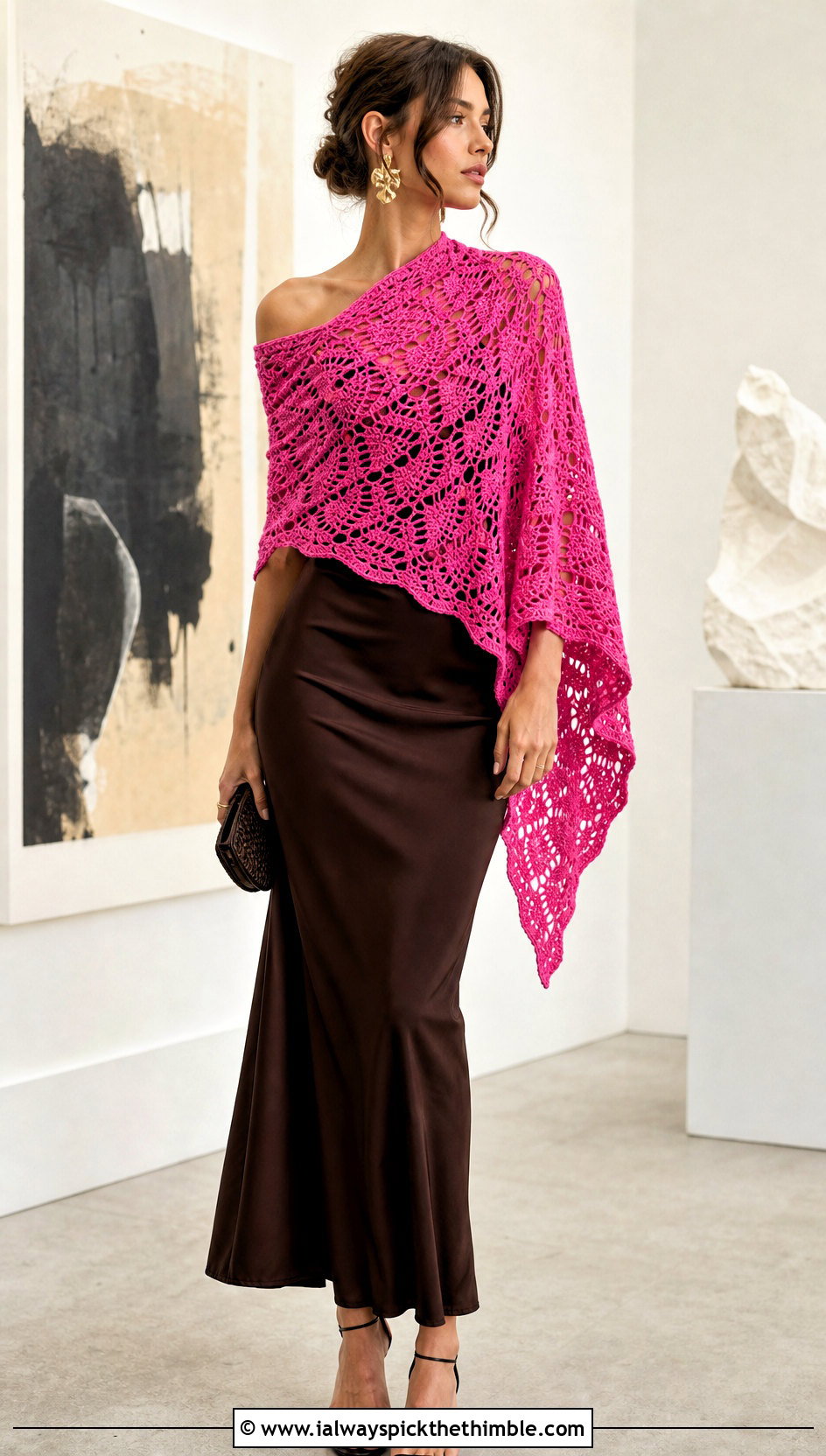 Rectangular Pineapple Crochet Wrap Shawl With Slip Dress - 20 pineapple crochet shawl outfit ideas