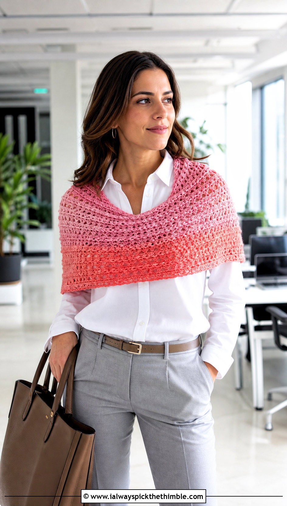 Rectangular Shawl In A Cake With Tailored Trousers - 20 Crochet Shawl In A Cake outfit ideas