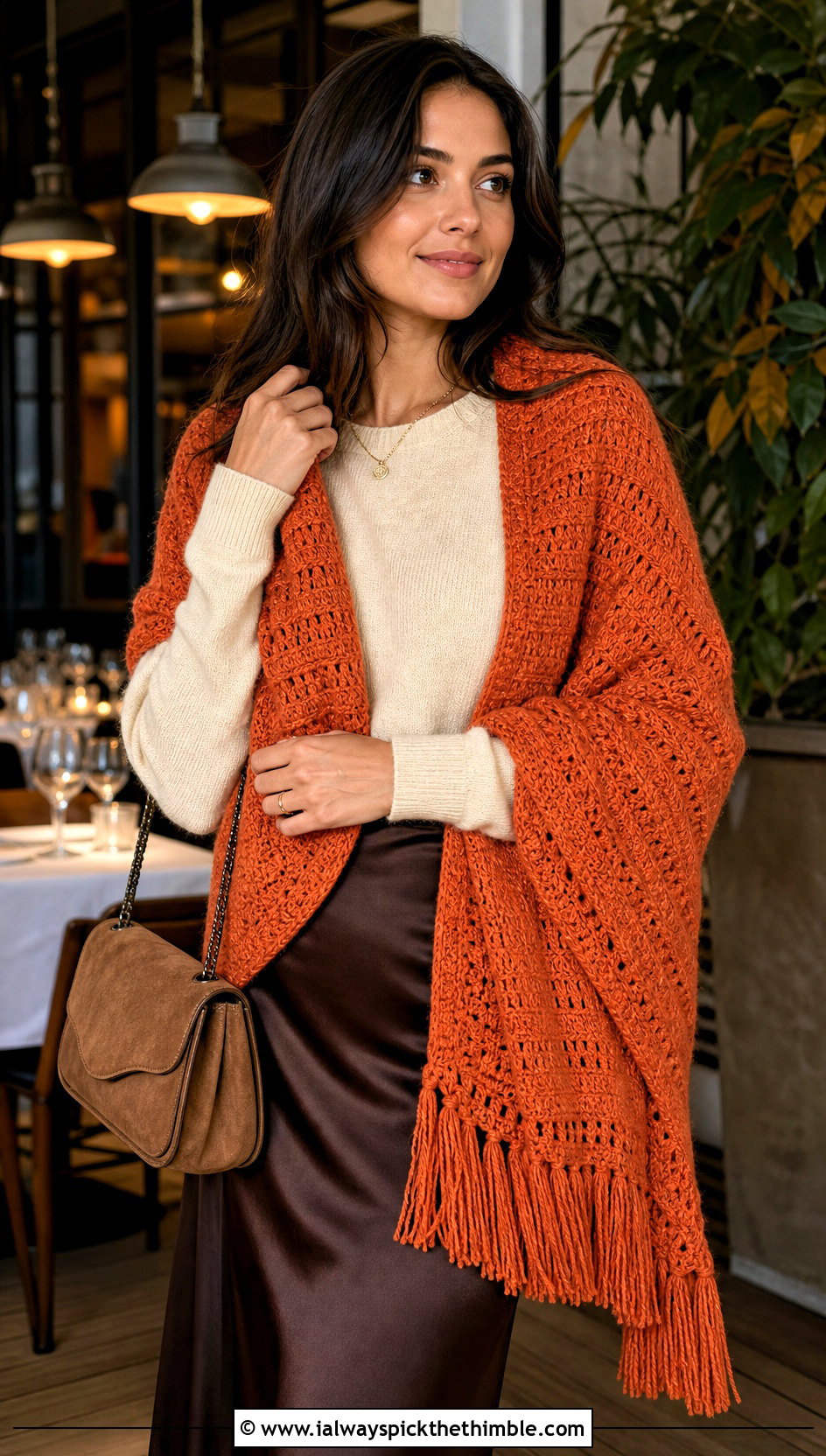 Rectangular Witch Crochet Wrap With Satin Skirt - 15 Witch Crochet Shawl outfit ideas