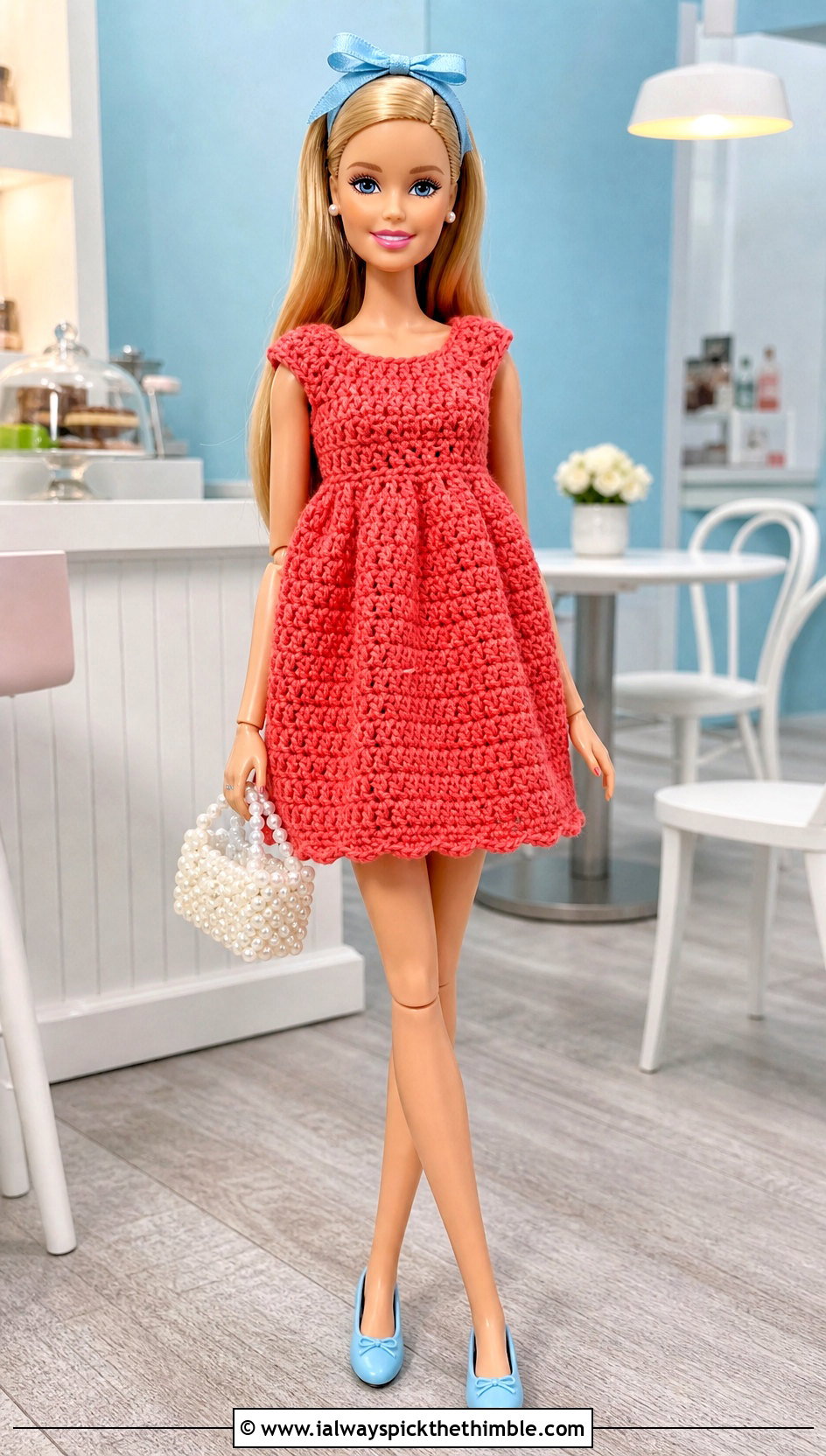 Red Crochet Babydoll Dress With Blue Ballet Flats - 15 crochet barbie dress red set outfit ideas