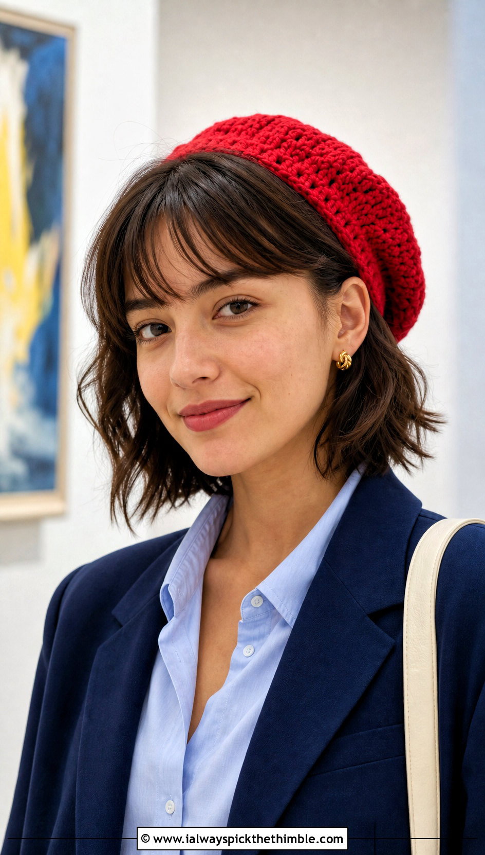 Red Crochet Beret With Blazer And Jeans - 25 red crochet hat outfit ideas