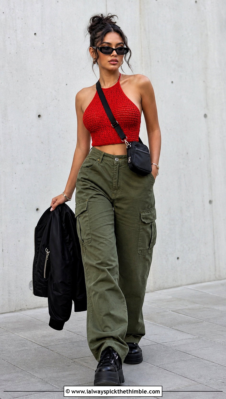 Red Crochet Halter Top With Cargo Pants - 20 red crochet clothing and outfit ideas