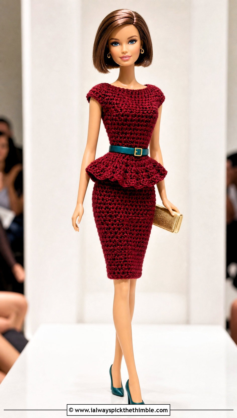 Red Crochet Peplum Dress With Teal Belt - 15 crochet barbie dress red set outfit ideas