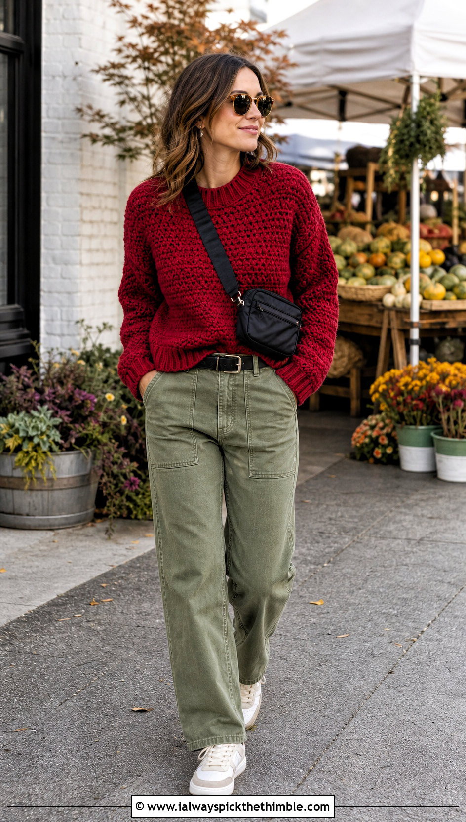 Red Crochet Sweater With Utility Pants - 15 red crochet clothing design outfit ideas