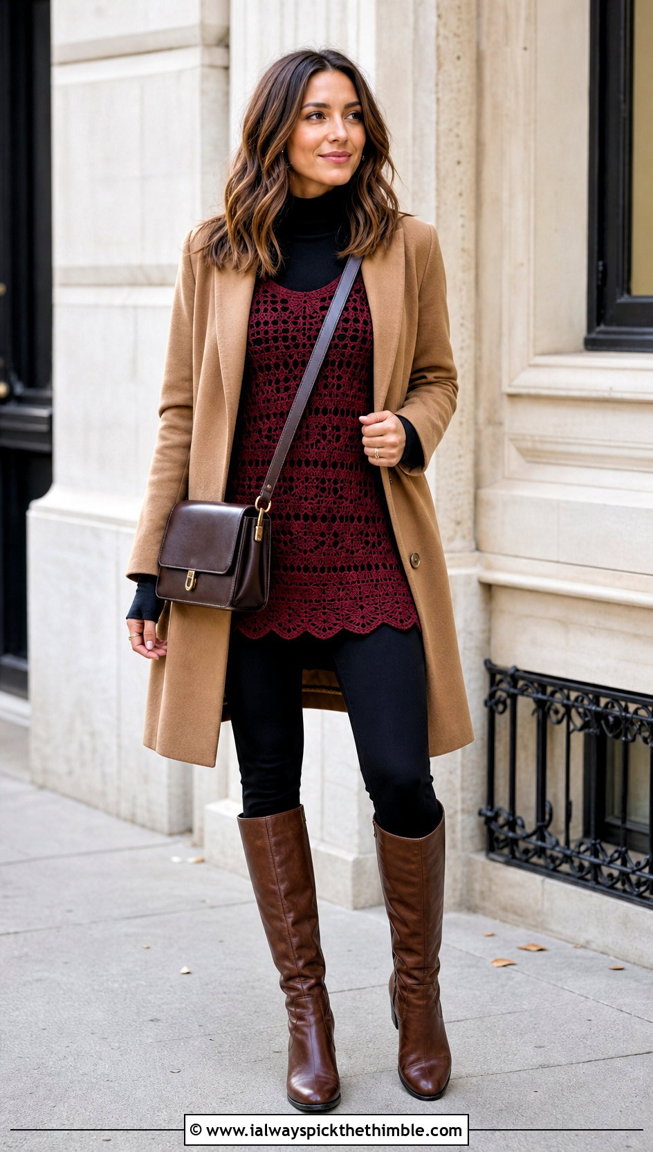 Red Crochet Tunic Top With Leggings And Tall Boots - 15 handmade red crochet top outfit ideas