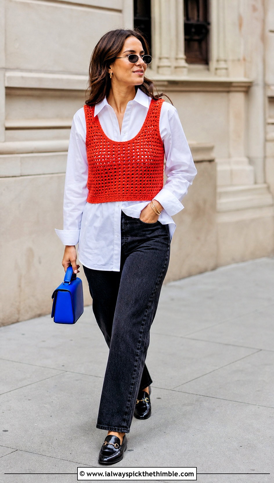 Red Crochet Vest Top With White Shirt - 25 Red Crochet Top outfit ideas