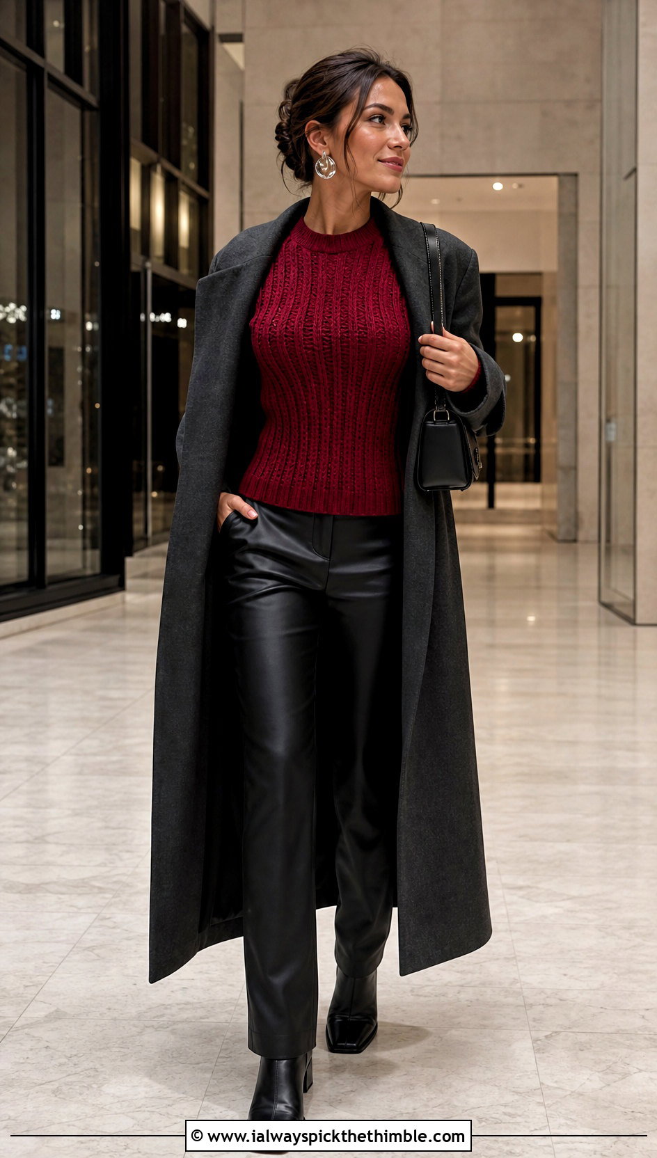 Red Fitted Ribbed Crochet Sweater With Leather Pants - 15 Red Crochet Sweater On Hanger outfit ideas