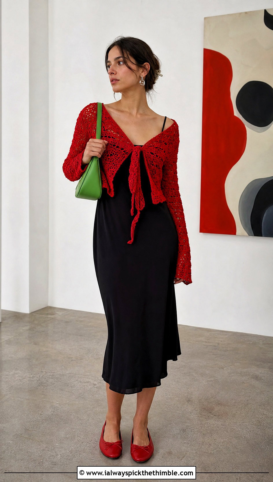 Red Tie Front Crochet Top With Slip Dress - 25 Red Crochet Top outfit ideas
