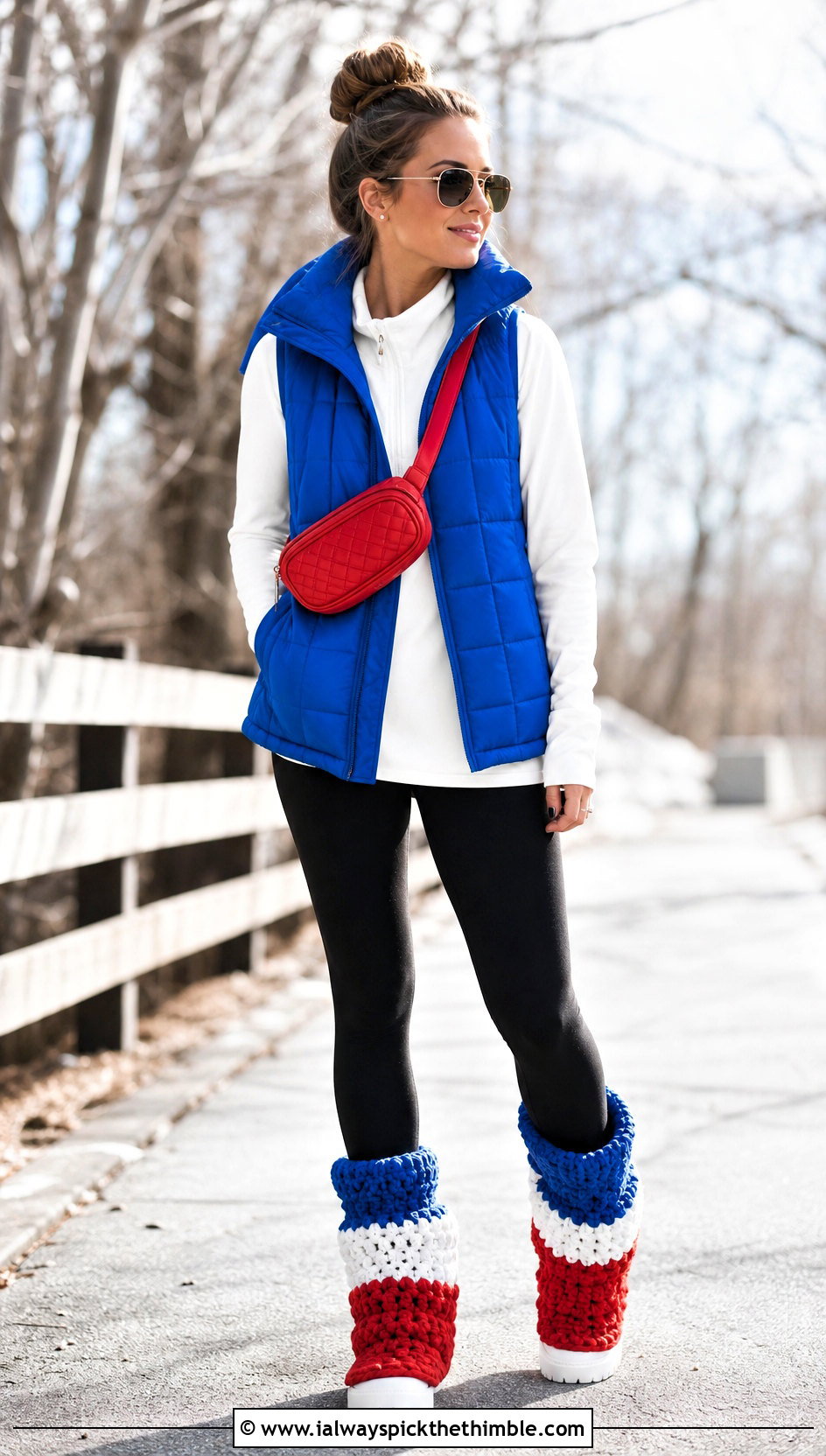 Red White Blue Chunky Cuff Crochet Boots With Leggings - 15 Red White Blue Crochet Boots outfit ideas