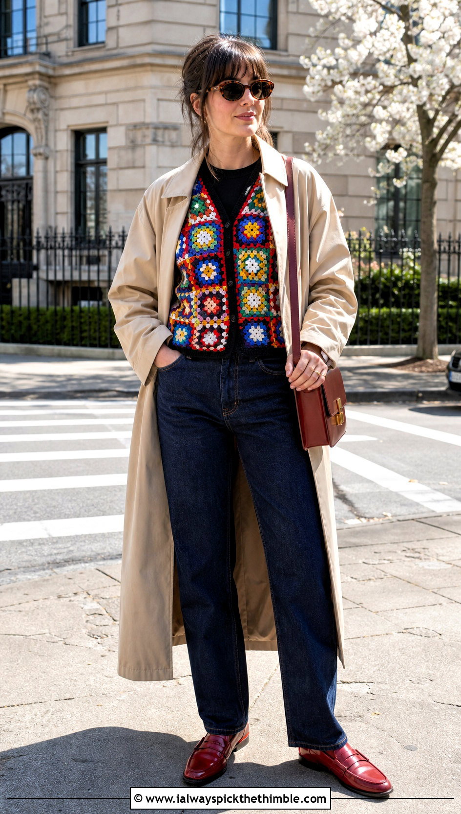 Retro Granny Square Paul McCartney Crochet Vest With Trench Coat - 25 paul mccartney crochet vest outfit ideas
