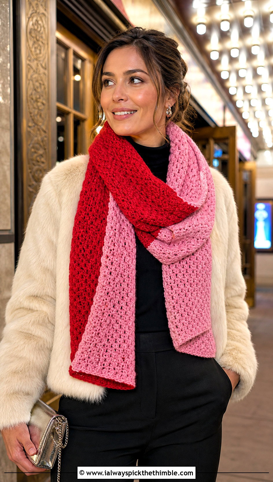 Reversible Bonfire Scarf With Faux Fur Jacket - 20 Crochet Bonfire Scarf outfit ideas