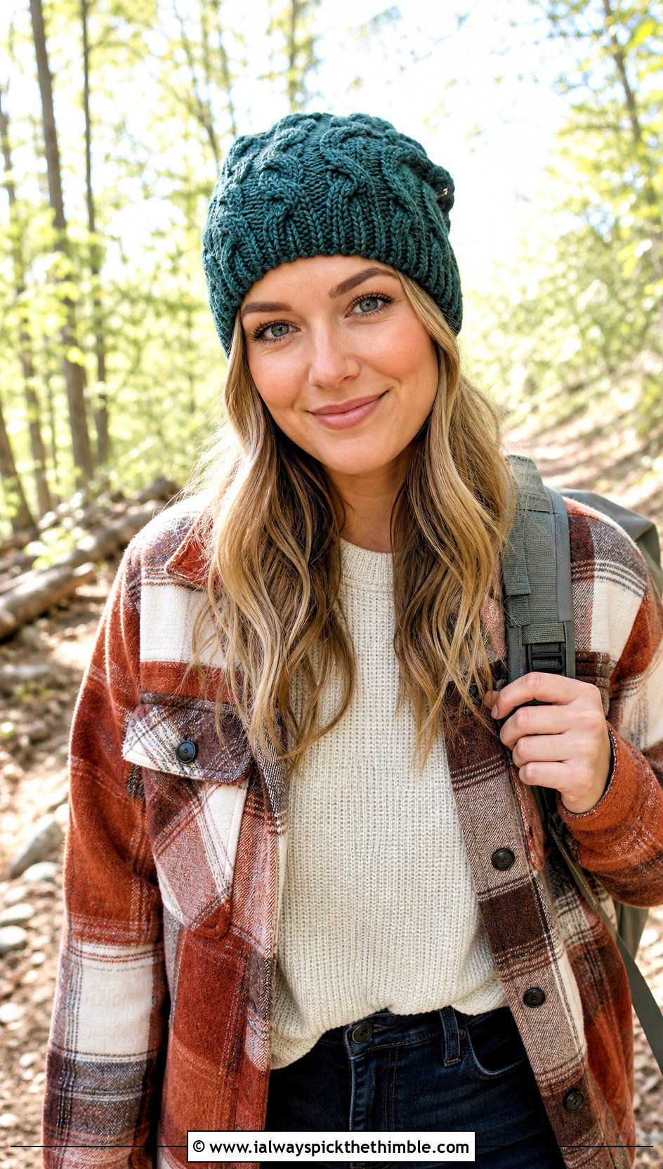 Reversible Cable Crochet Beanie With Shacket - 20 Cable Crochet Hat outfit ideas