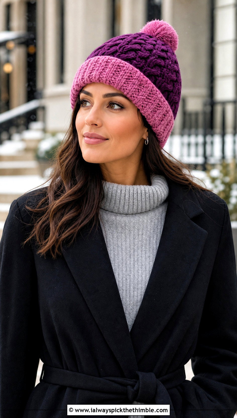 Reversible Cable Look Crochet Beanie With Sweater Dress - 15 Reversible Crochet Beanie outfit ideas