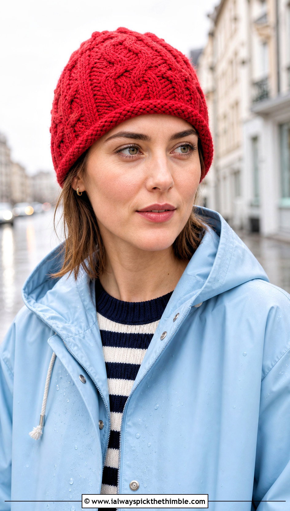 Reversible Cable Twist Hat With Raincoat - 15 Crochet Cable Twist Hat outfit ideas