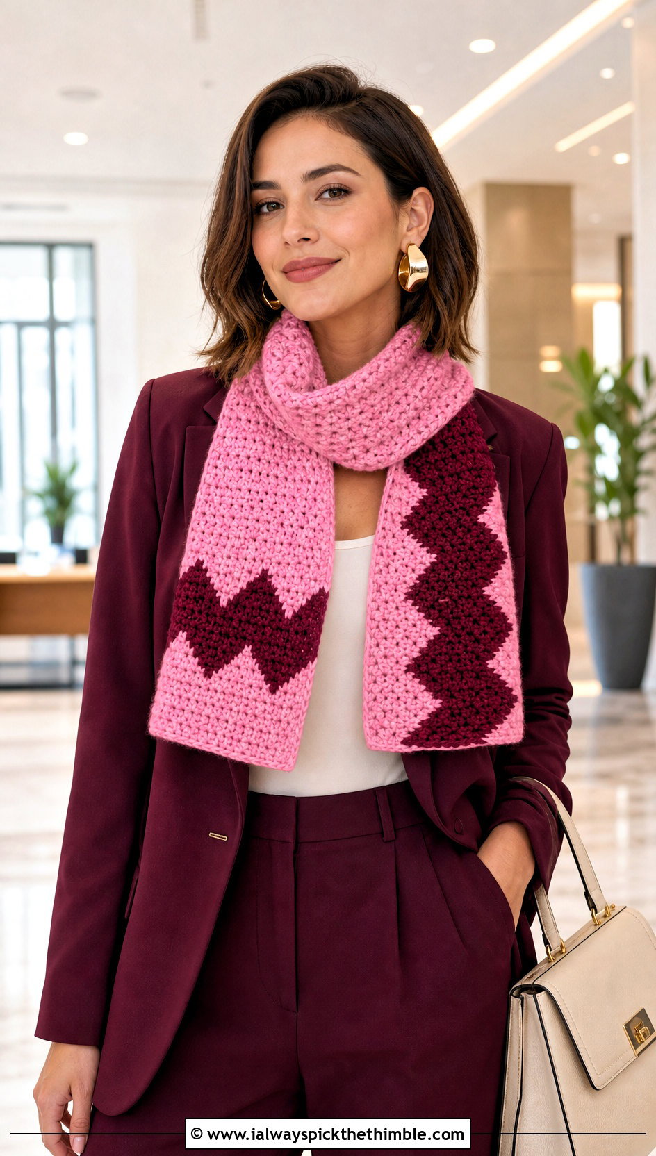 Reversible Charlie Brown Scarf With Trouser Suit - 15 Crochet Charlie Brown Scarf outfit ideas