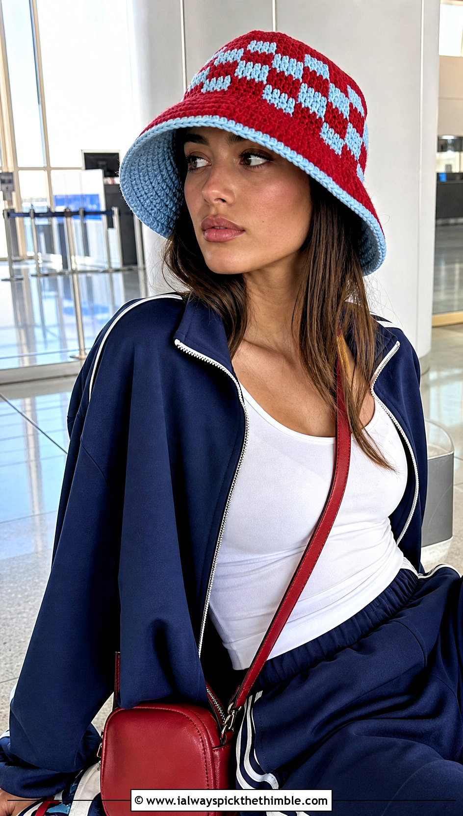 Reversible Checkered Crochet Bucket Hat With Matching Tracksuit - 25 crochet checkered bucket hat outfit ideas