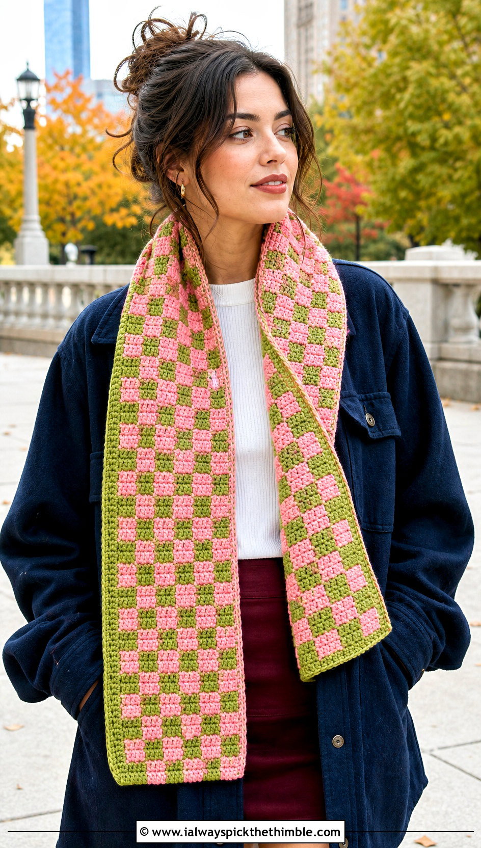Reversible Checkered Crochet Scarf With Shacket - 20 Checkered Crochet Scarf outfit ideas
