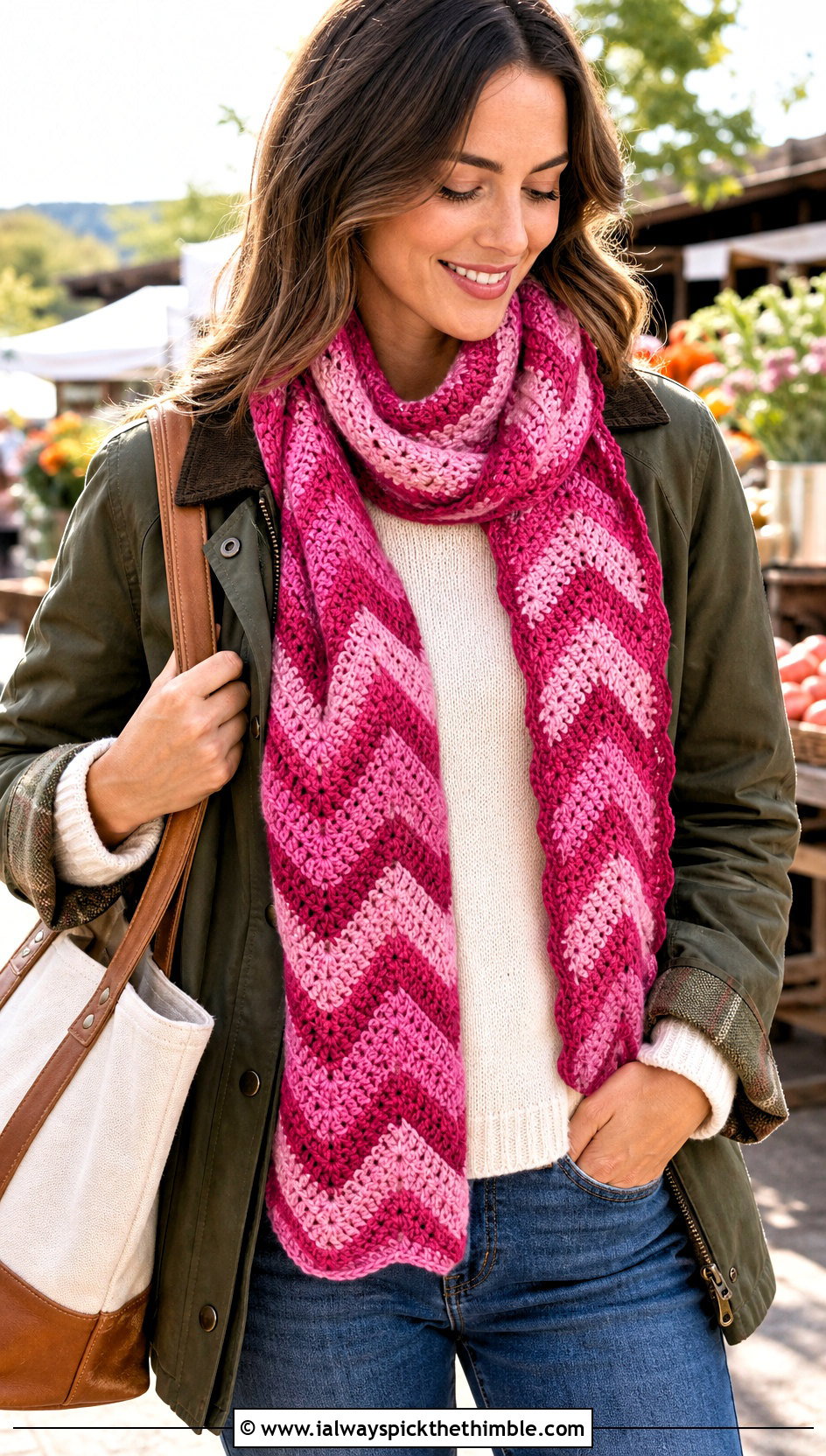 Reversible Chevron Zig Zag Crochet Scarf With Barn Jacket - 20 Zig Zag Crochet Scarf outfit ideas