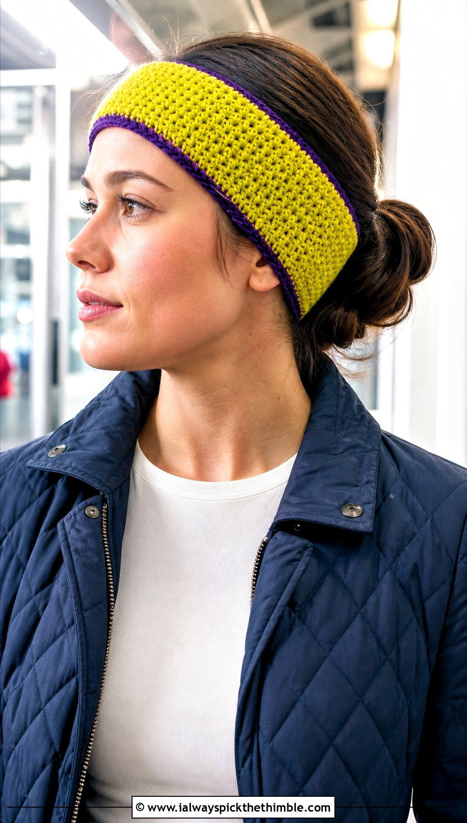 Reversible Crochet Ear Warmer With Quilted Coat - 25 crochet ear warmers outfit ideas
