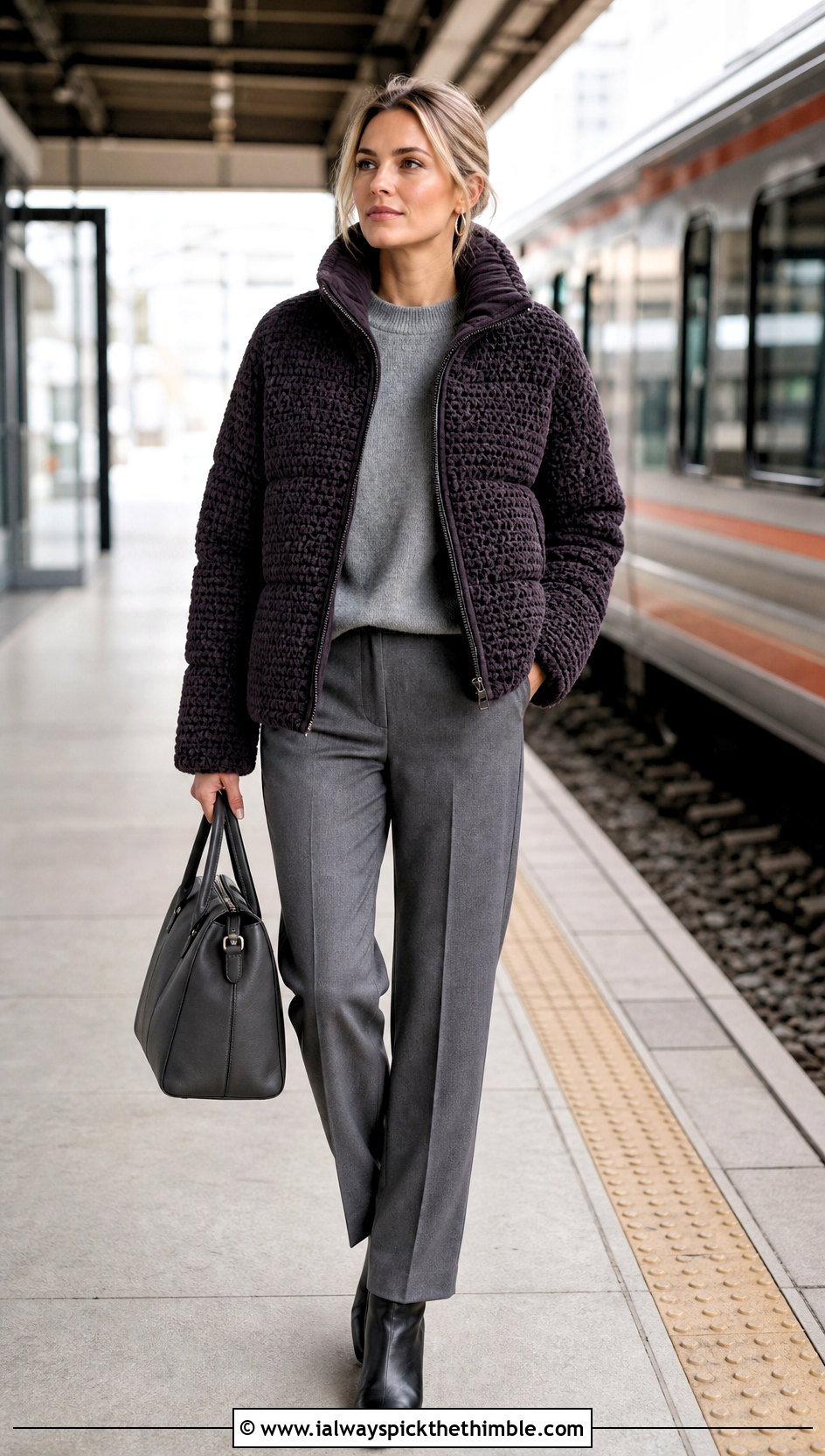 Reversible Crochet Puffer Jacket With Monochrome Basics - 25 crochet puffer jacket outfit ideas