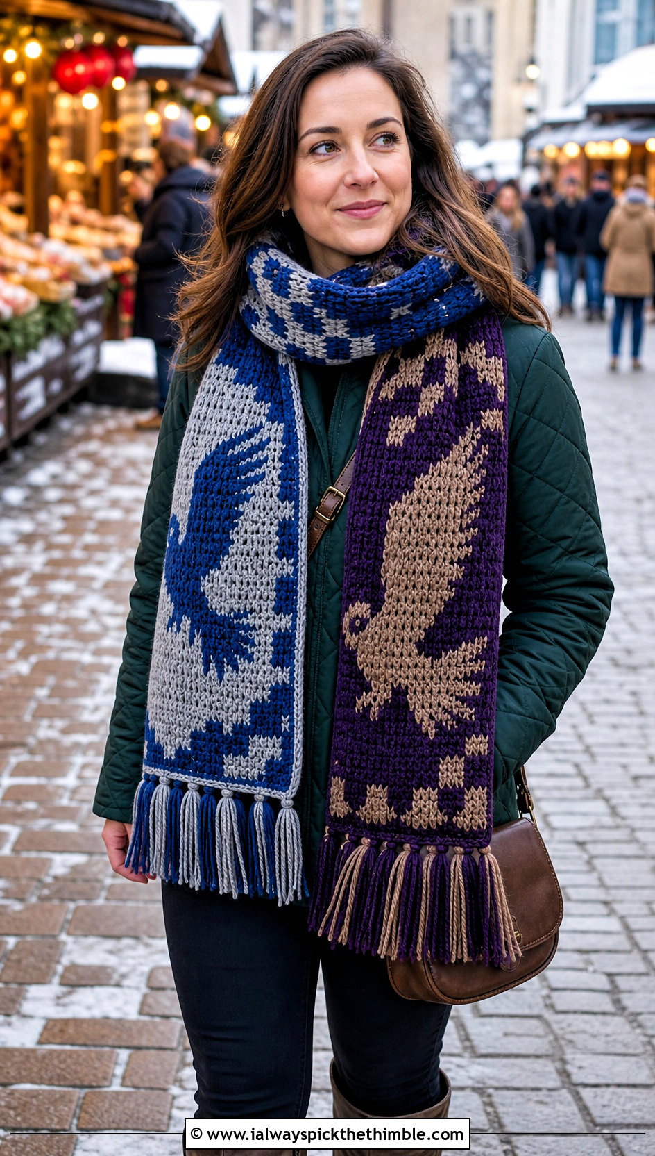Reversible Crochet Ravenclaw Scarf With Quilted Coat - 25 crochet ravenclaw scarf outfit ideas