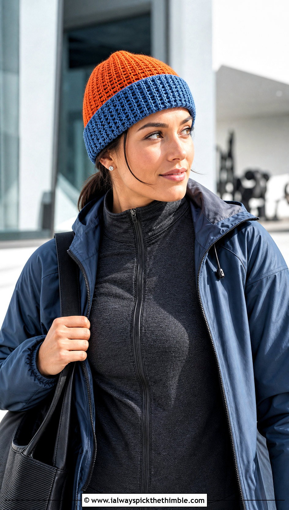Reversible Crochet Ribbed Beanie With Athleisure Set - 25 crochet ribbed beanie outfit ideas