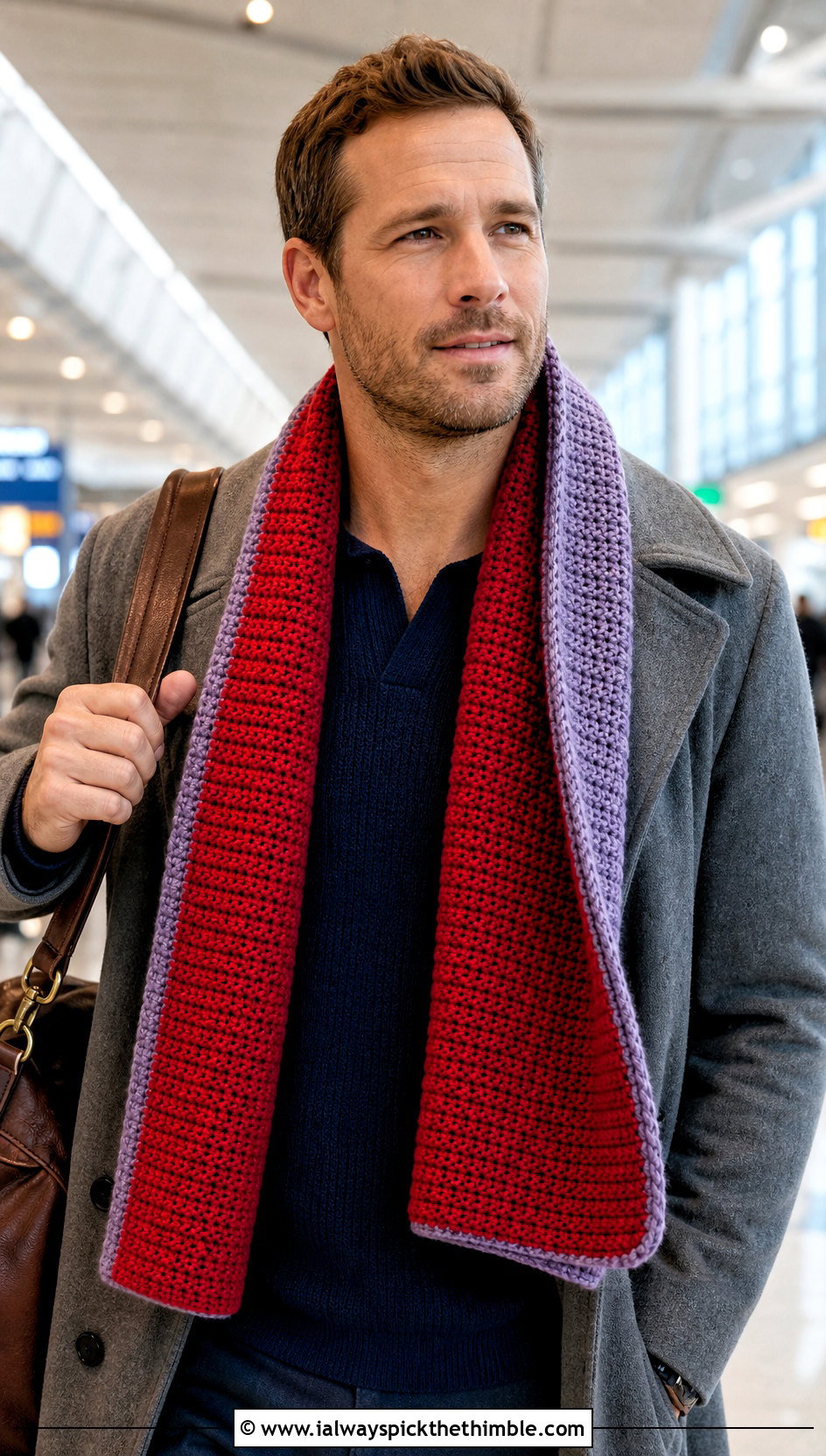 Reversible Crochet Scarf With Travel Outfit - 25 crochet scarf for men outfit ideas