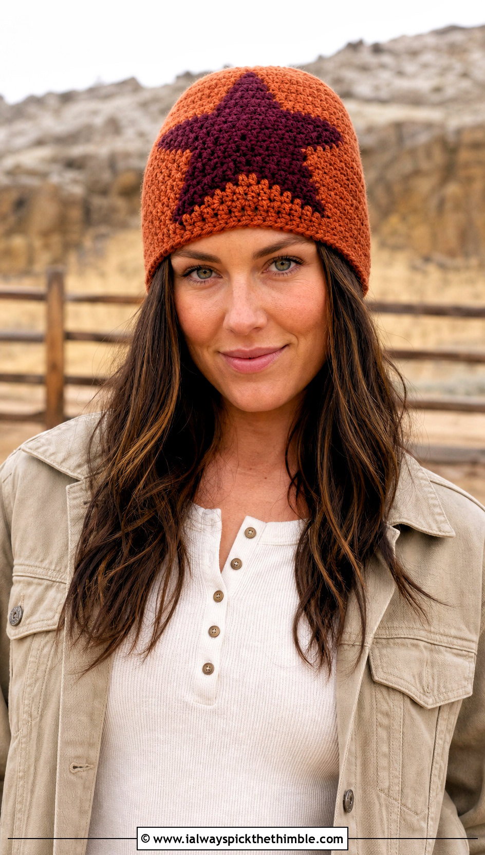 Reversible Crochet Star Beanie With Denim Maxi Skirt - 25 crochet star beanie outfit ideas