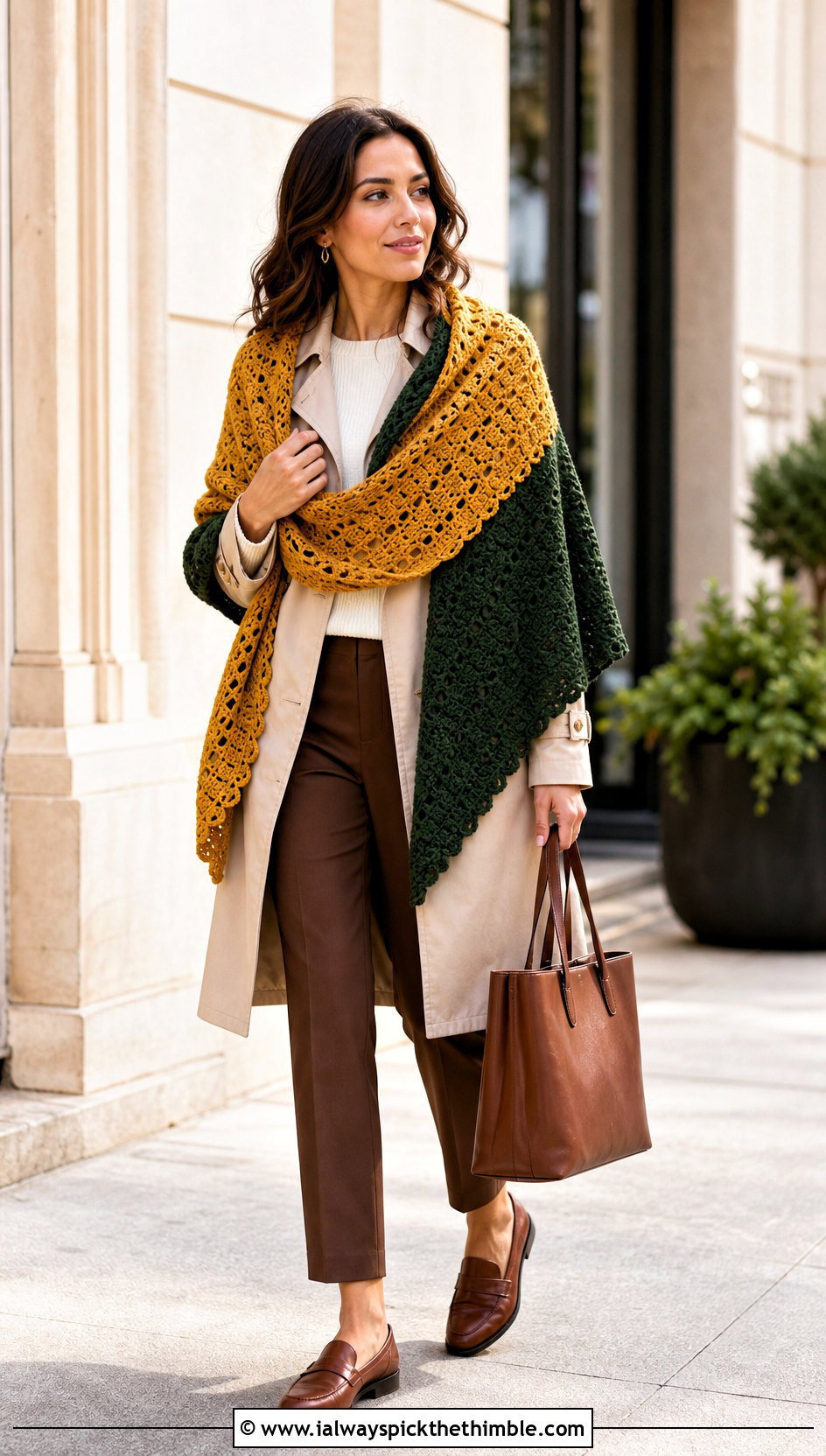 Reversible Crochet Wrap With Trench Coat - 20 Crochet For Shawls And Wraps outfit ideas